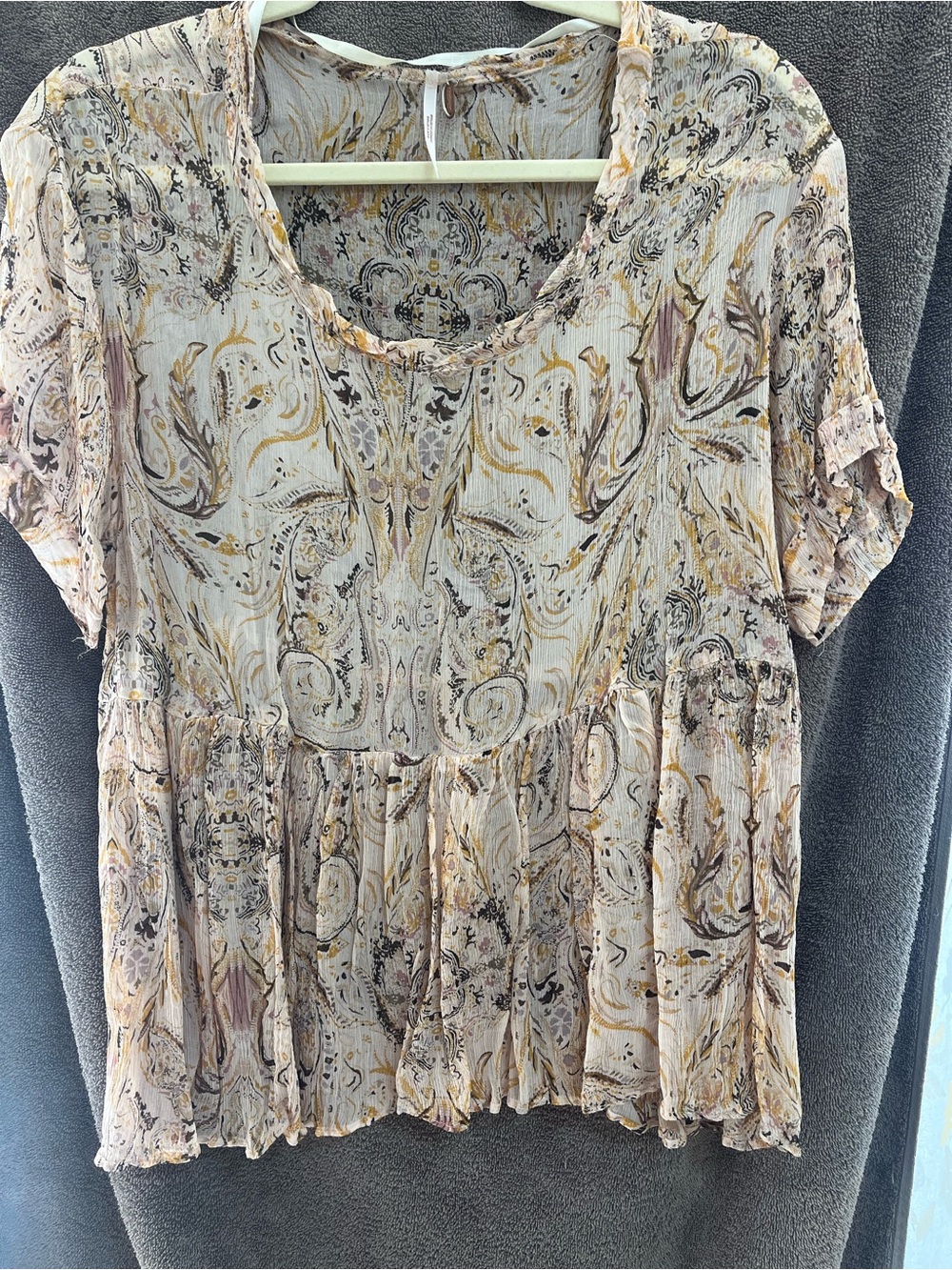 Free People Cream Paisley Short Sleeve Peplum Top